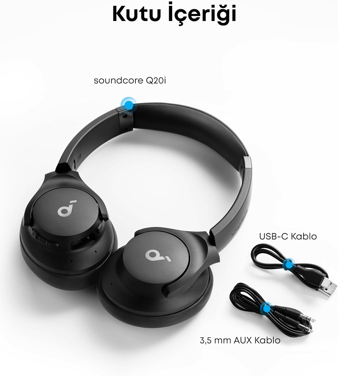 Soundcore Q20i Kulak Üstü Bluetooth Kulaklık, Hibrit Aktif Gürültü Engelleme, 40 Saat Çalma Süresi, Yüksek Çözünürlüklü Ses, Derin Bas
