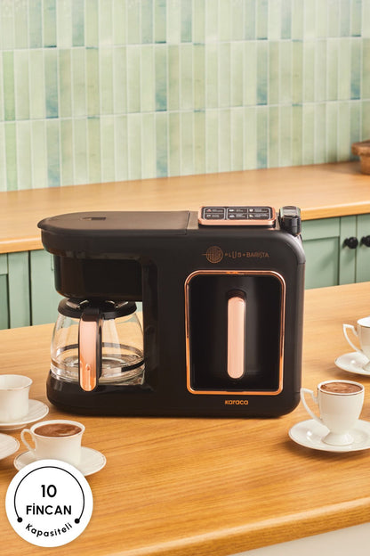 Hatır Plus Barista 6 in 1 Latte Cappucino ve Közde Türk Kahvesi Makinesi Black Copper