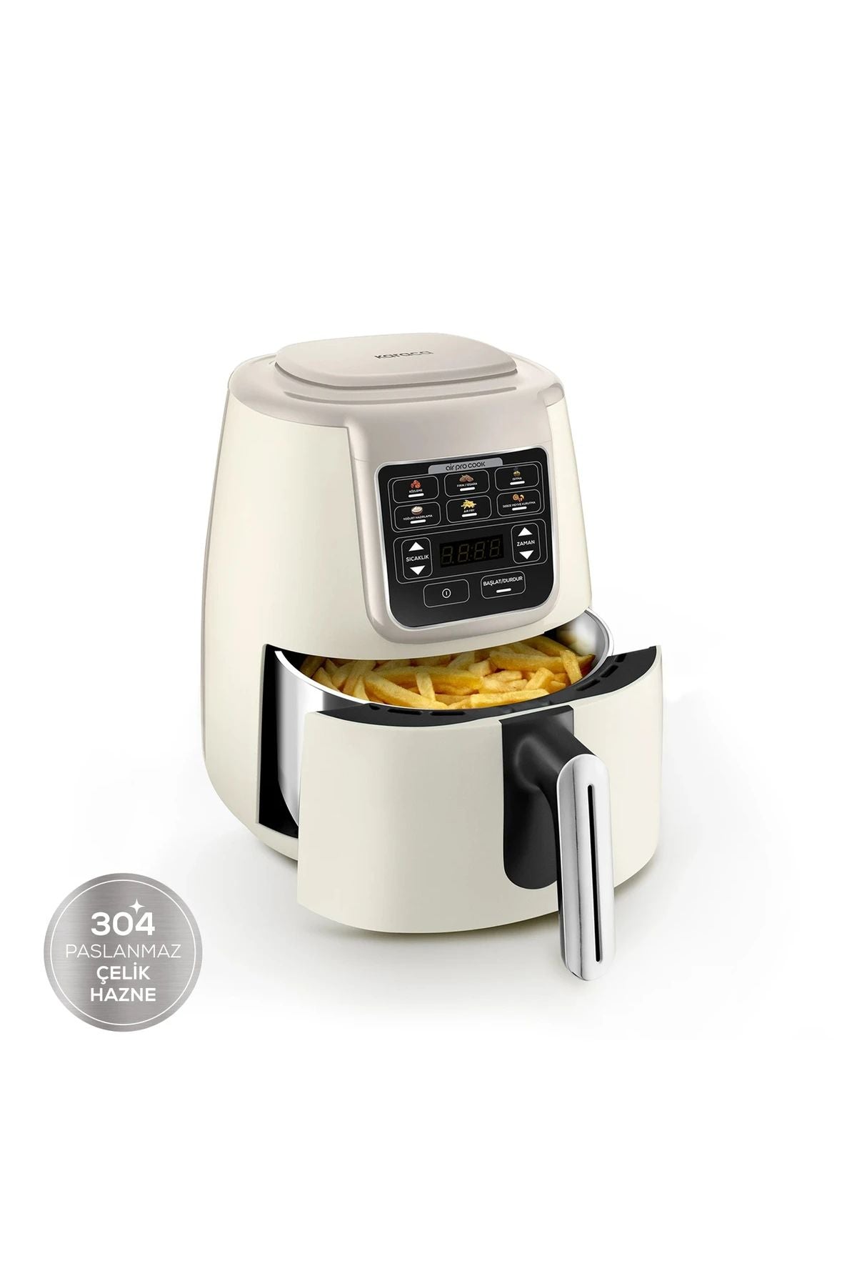 Air Pro Cook Köz Steel XL Çelik Hazneli Airfryer Iconic Beige  4 Litre 4 Kişilik