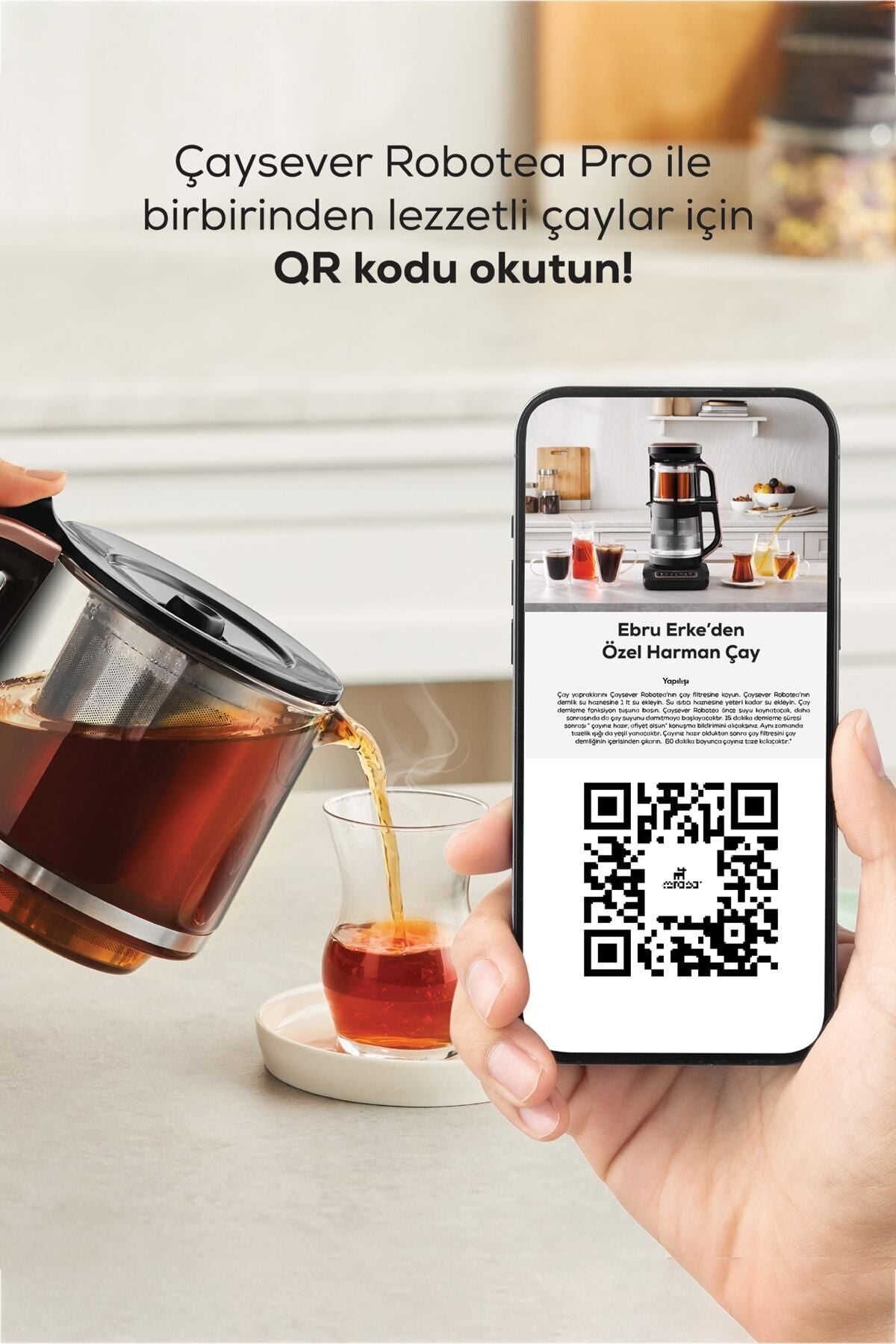 Çaysever Robotea Pro Connect 4 in 1 Konuşan Cam Çay Makinesi Rosegold
