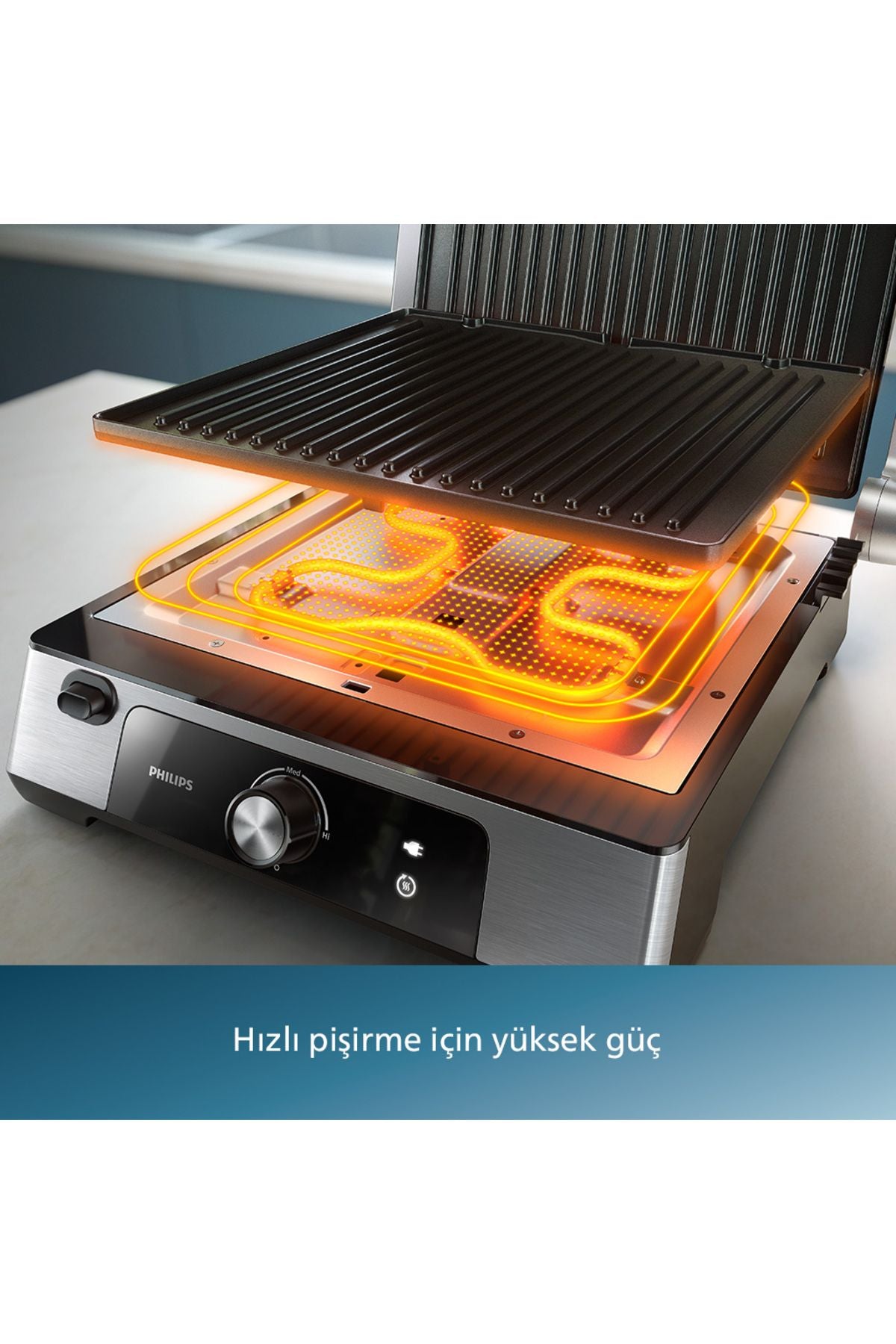 5000 Serisi, 2200W, Izgara ve Tost Makinesi, Izgara için Tam Açılır, HD6301/90