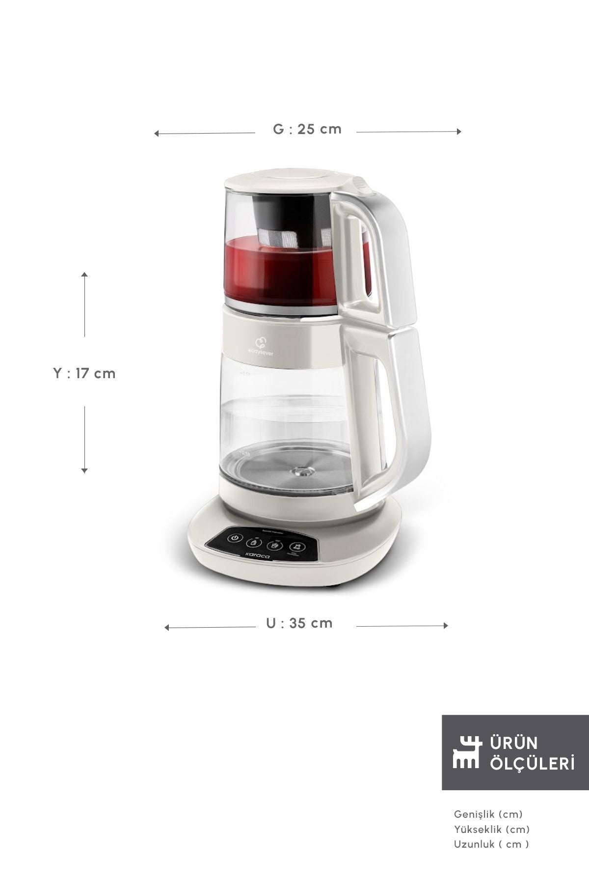 Çaysever 3 In 1 Konuşan Cam Çay Makinesi Su Isıtıcı Ve Mama Suyu Hazırlama 1700w Chrome