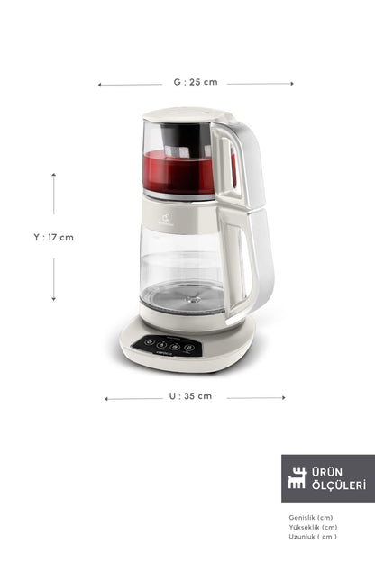 Çaysever 3 In 1 Konuşan Cam Çay Makinesi Su Isıtıcı Ve Mama Suyu Hazırlama 1700w Chrome