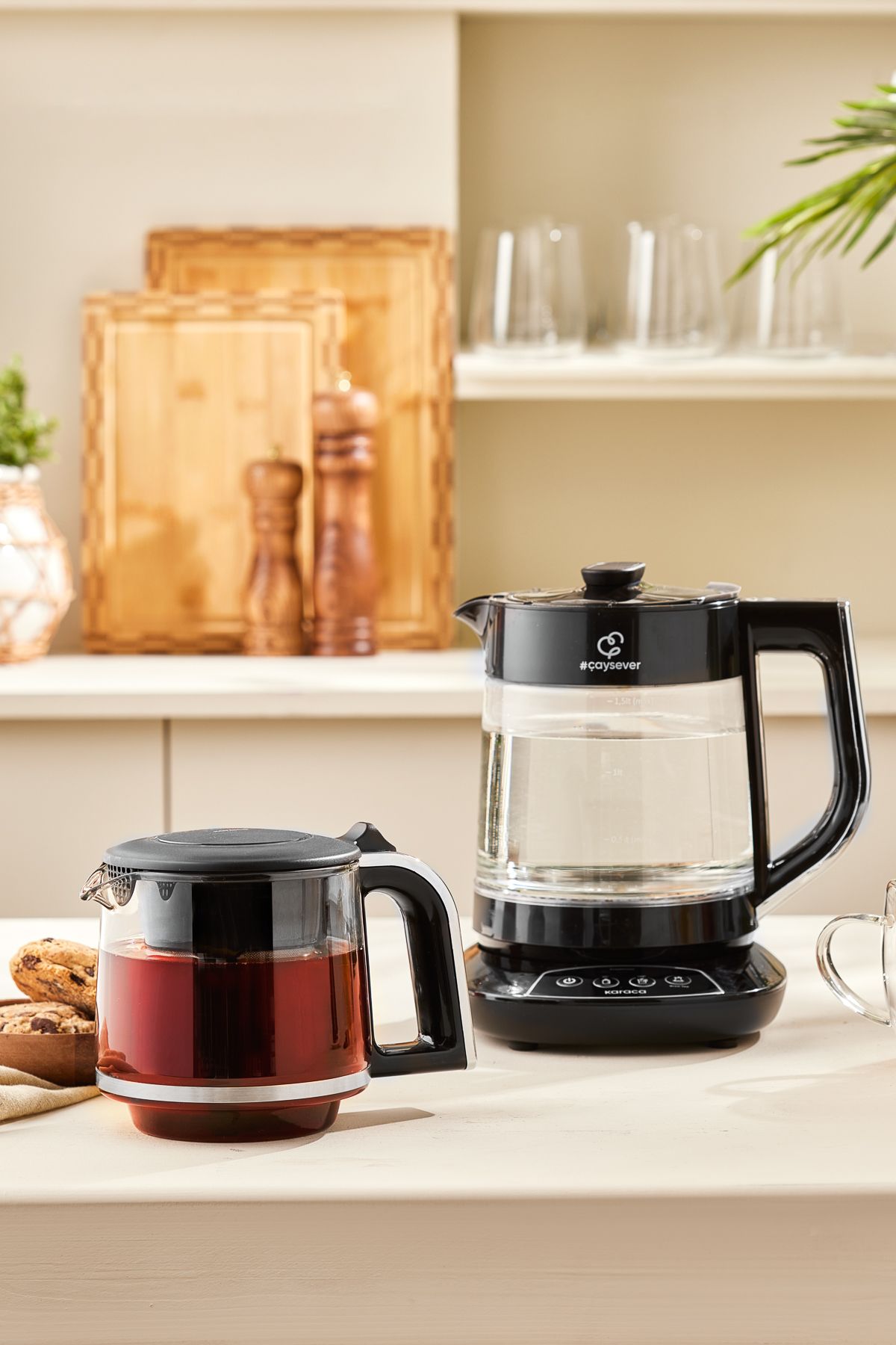 Çaysever 3 In 1 Konuşan Cam Çay Makinesi Su Isıtıcı Ve Mama Suyu Hazırlama 1700w Chrome