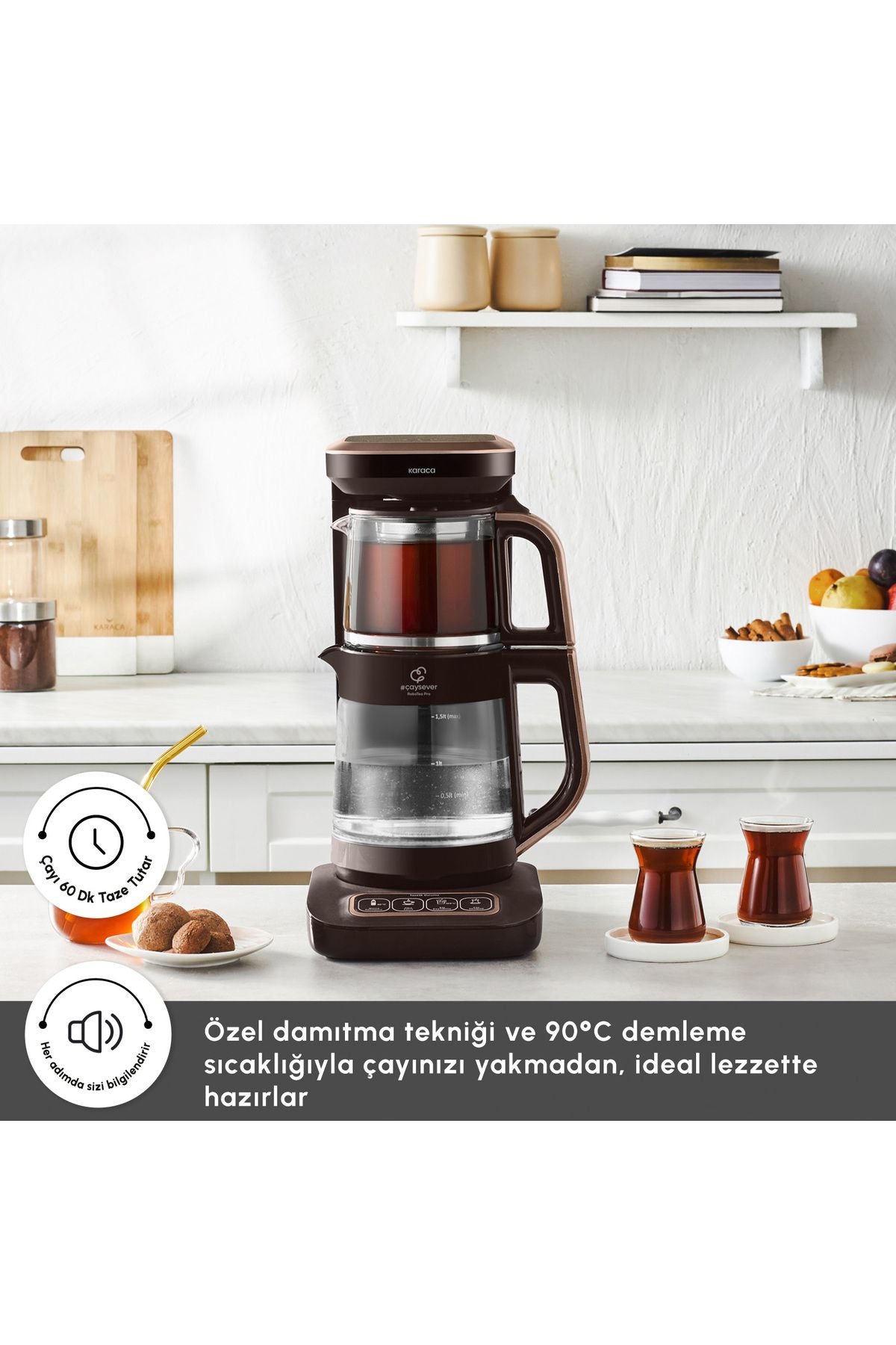 Çaysever Robotea Pro Connect 4 in 1 Konuşan Cam Çay Makinesi Rosegold