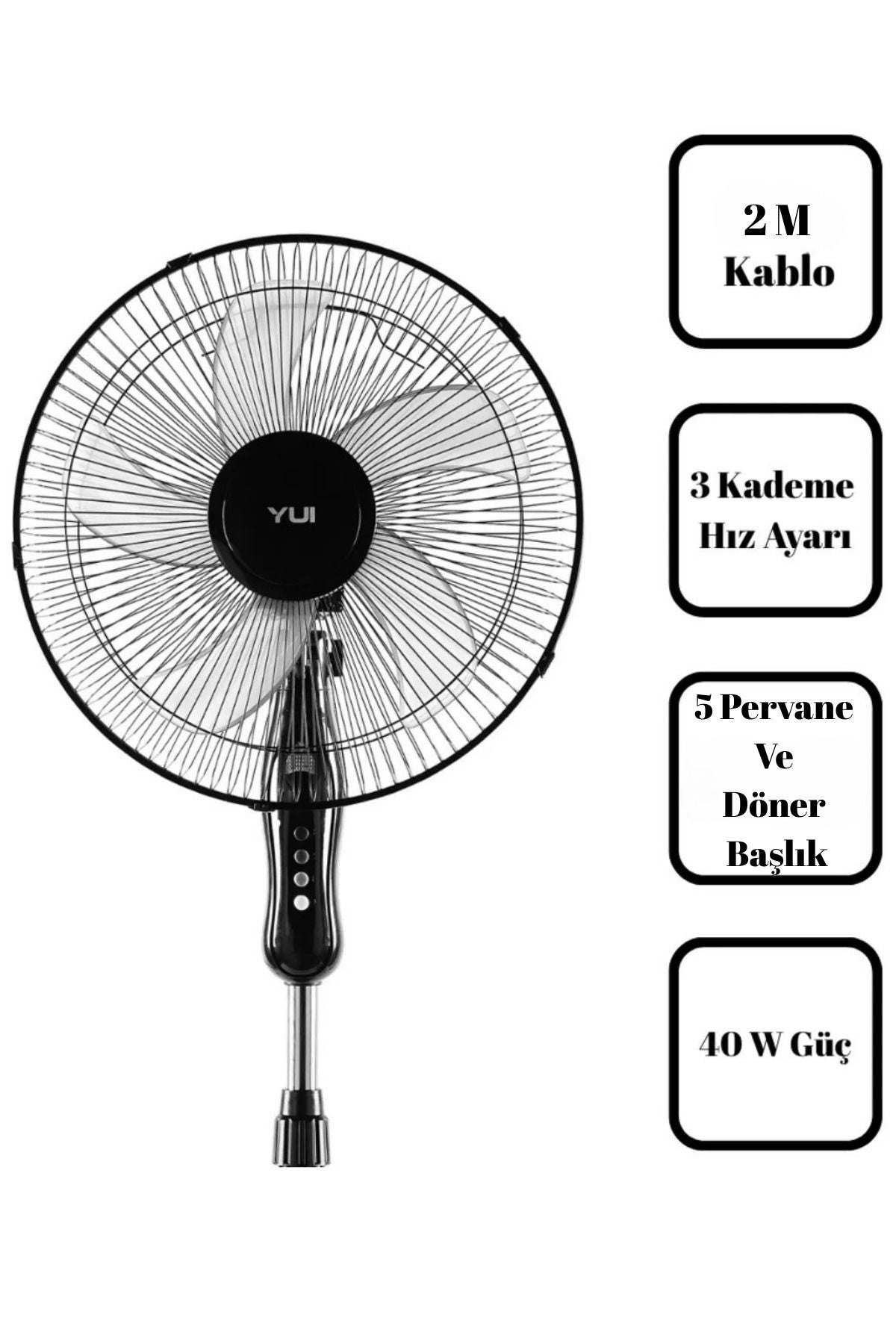 F29 Siyah 120 Cm 16 Inç 40w 3 Kademe 5 Pervane Döner Başlıklı Vantilatör