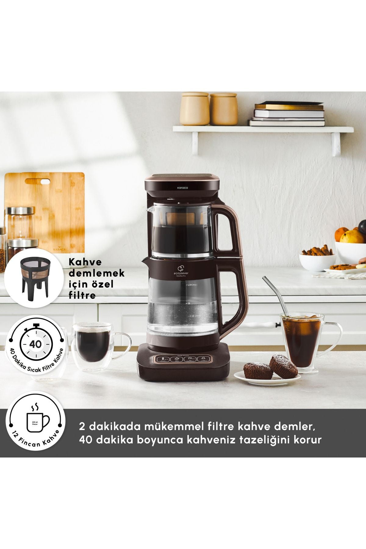Çaysever Robotea Pro Connect 4 in 1 Konuşan Cam Çay Makinesi Rosegold