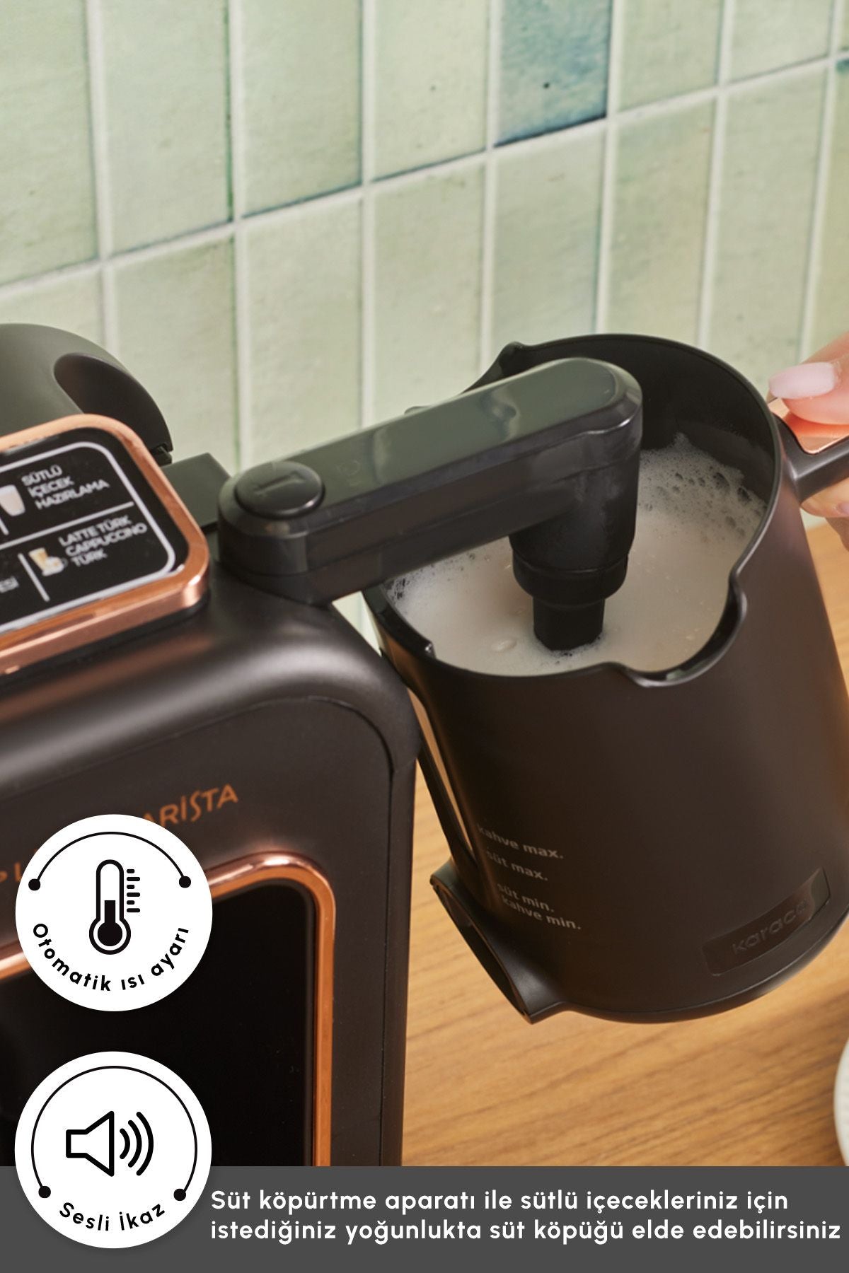 Hatır Plus Barista 6 in 1 Latte Cappucino ve Közde Türk Kahvesi Makinesi Black Copper