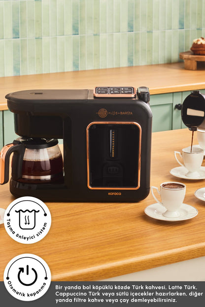 Hatır Plus Barista 6 in 1 Latte Cappucino ve Közde Türk Kahvesi Makinesi Black Copper