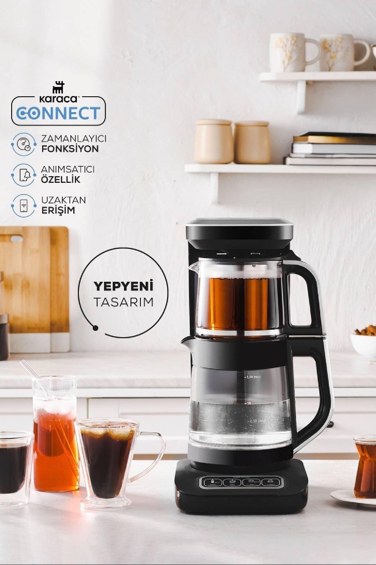 Çaysever Robotea Pro Connect 4 in 1 Konuşan Cam Çay Makinesi Rosegold