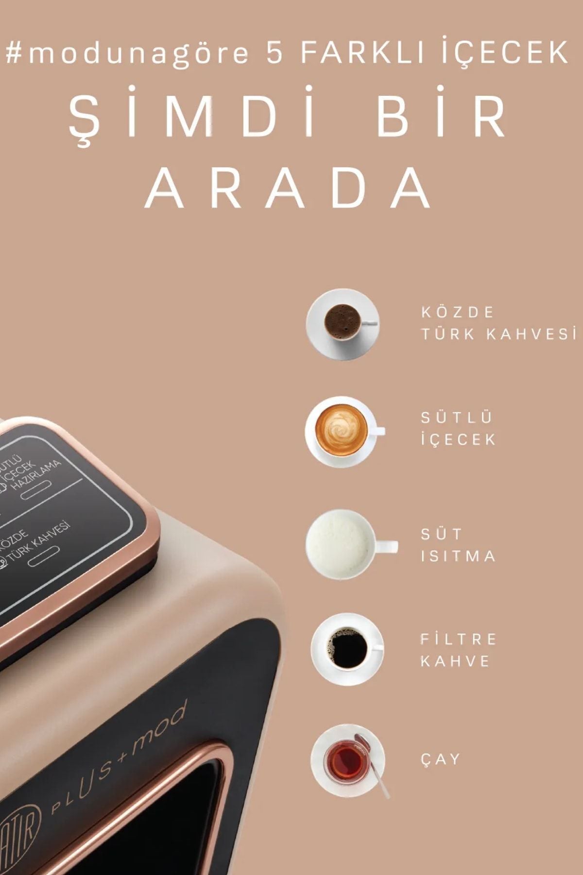 Hatır Plus Mod 5 In 1 Konuşan Kahve Ve Çay Makinesi Rosie Brown