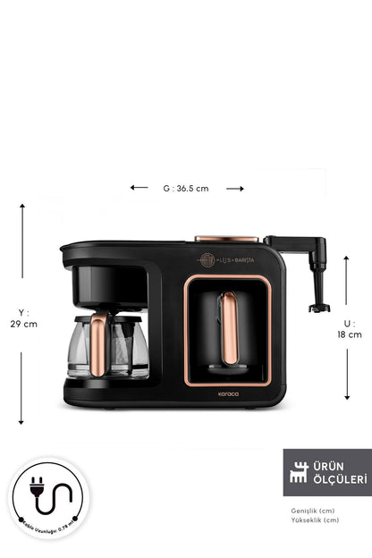 Hatır Plus Barista 6 in 1 Latte Cappucino ve Közde Türk Kahvesi Makinesi Black Copper