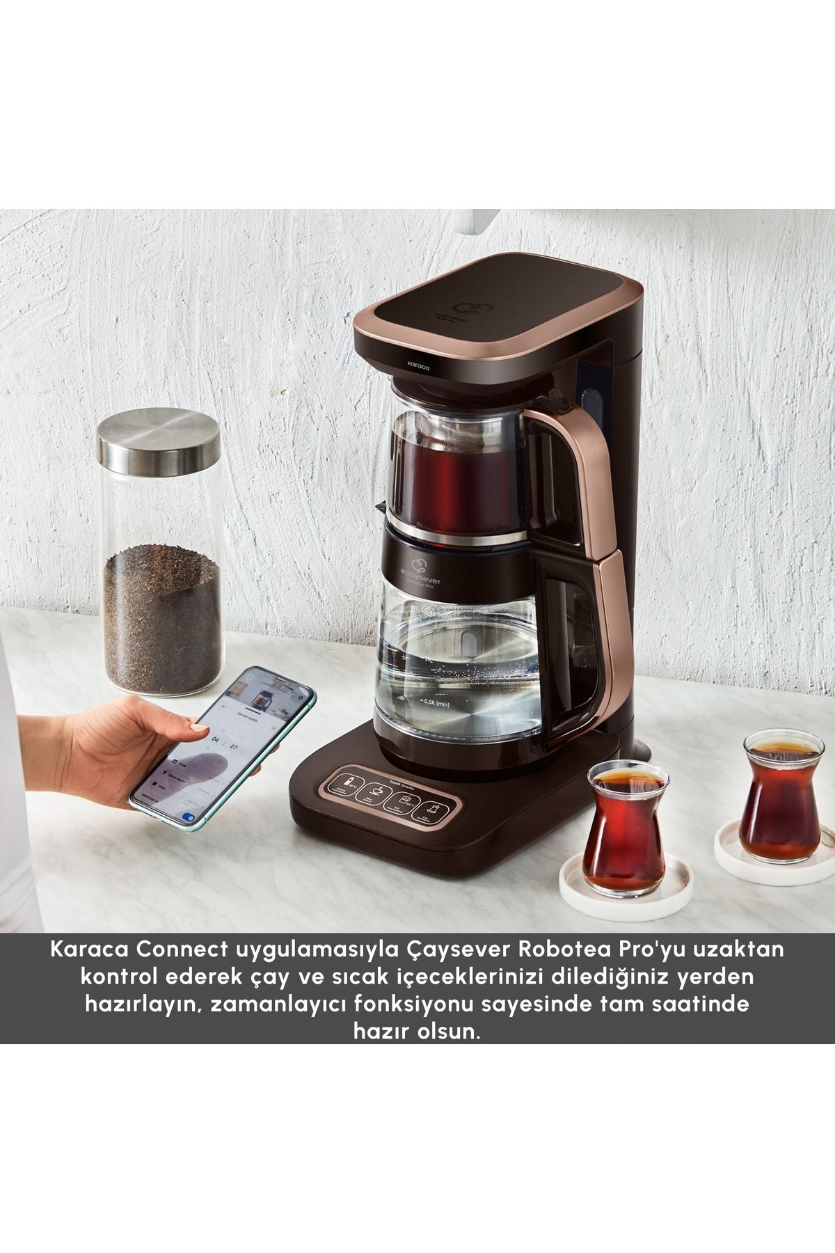 Çaysever Robotea Pro Connect 4 in 1 Konuşan Cam Çay Makinesi Rosegold