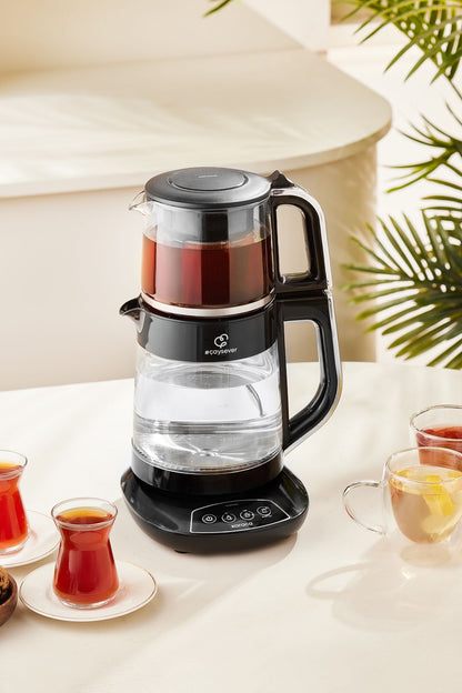 Çaysever 3 In 1 Konuşan Cam Çay Makinesi Su Isıtıcı Ve Mama Suyu Hazırlama 1700w Chrome