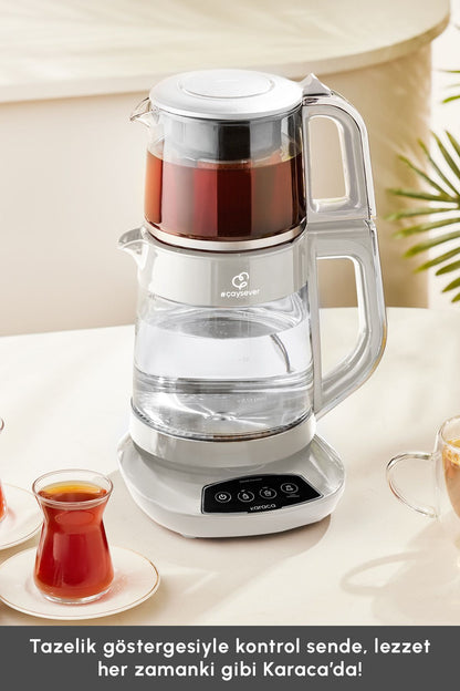 Çaysever 3 In 1 Konuşan Cam Çay Makinesi Su Isıtıcı Ve Mama Suyu Hazırlama 1700w Chrome