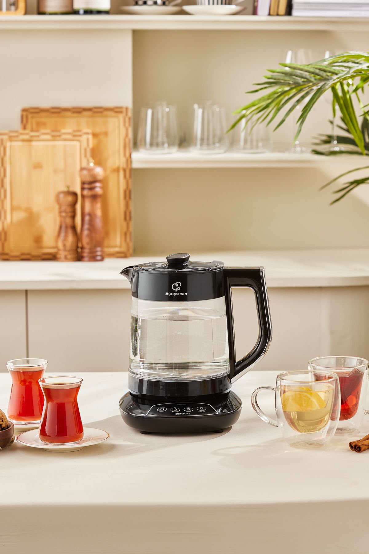 Çaysever 3 In 1 Konuşan Cam Çay Makinesi Su Isıtıcı Ve Mama Suyu Hazırlama 1700w Chrome