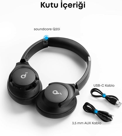 Soundcore Q20i Kulak Üstü Bluetooth Kulaklık, Hibrit Aktif Gürültü Engelleme, 40 Saat Çalma Süresi, Yüksek Çözünürlüklü Ses, Derin Bas